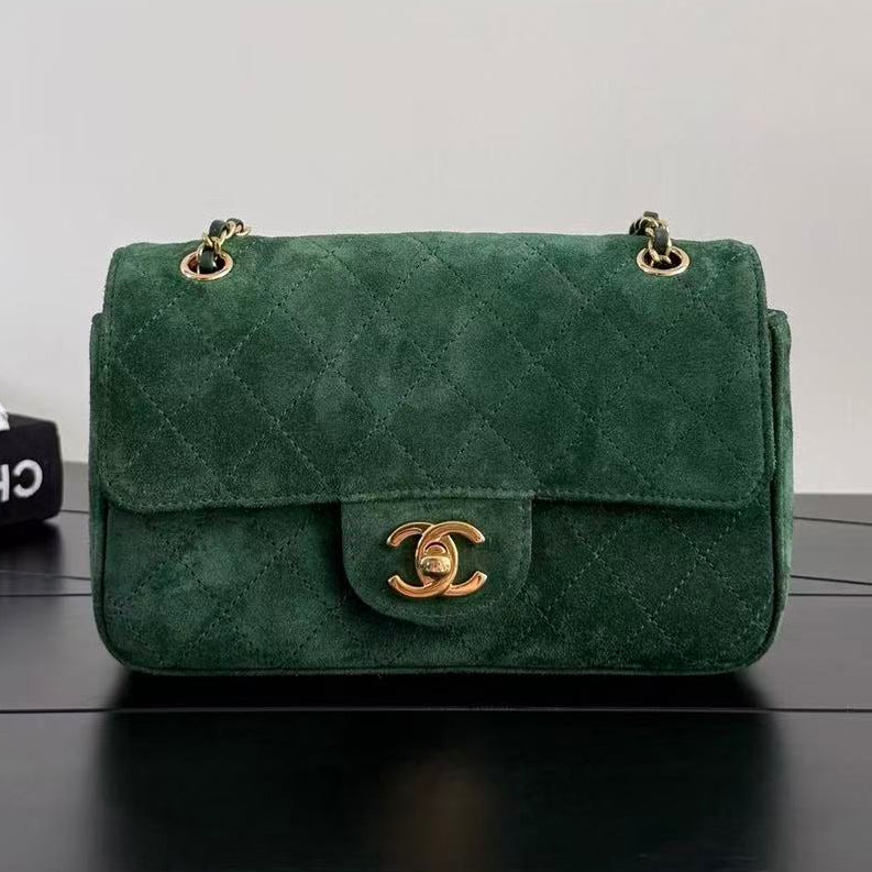 Chanel 2026 Small Flap Bag 20cm Green Suede Leather