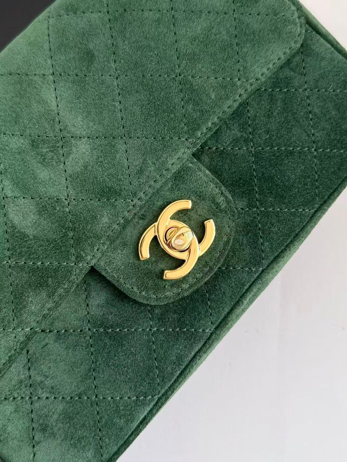 Chanel 2026 Small Flap Bag 20cm Green Suede Leather