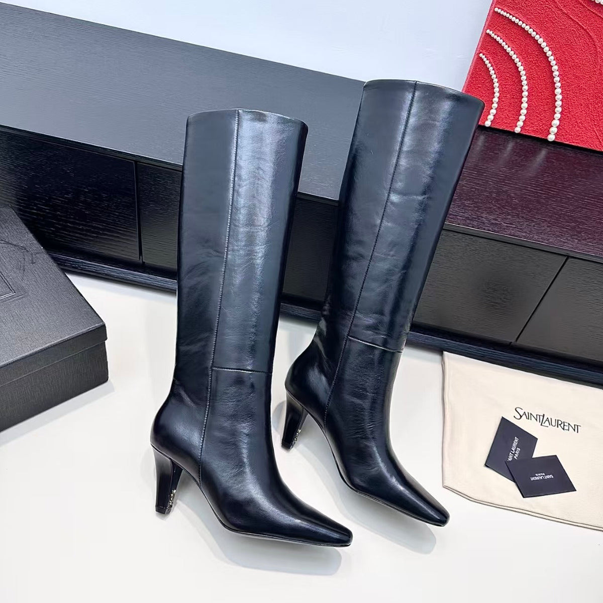 Saint Laurent 2026 Jill Pointed Toe Boots 80mm Leather