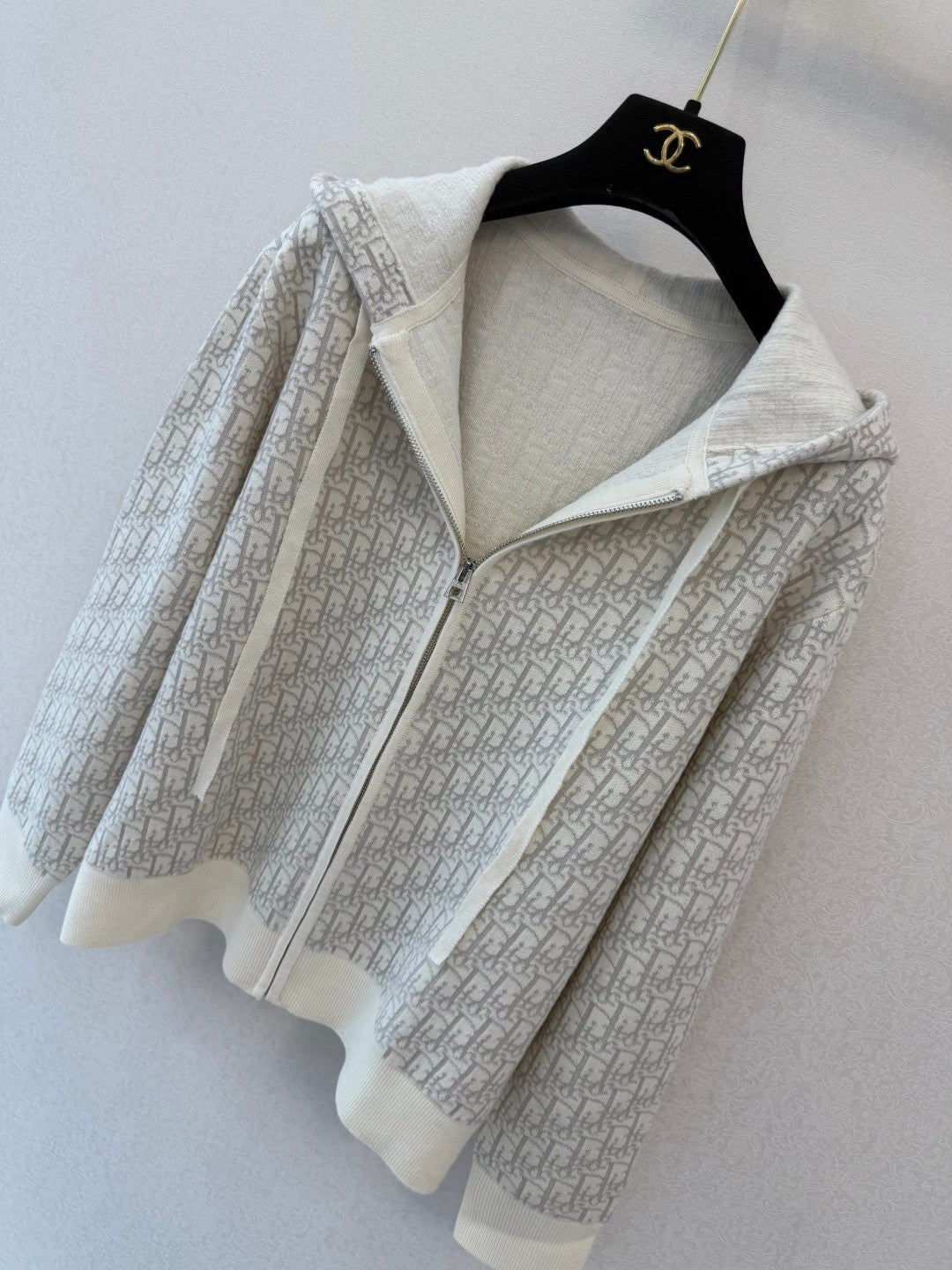 Dior 2026 Oblique Hooded Zipped Cardigan White Wool