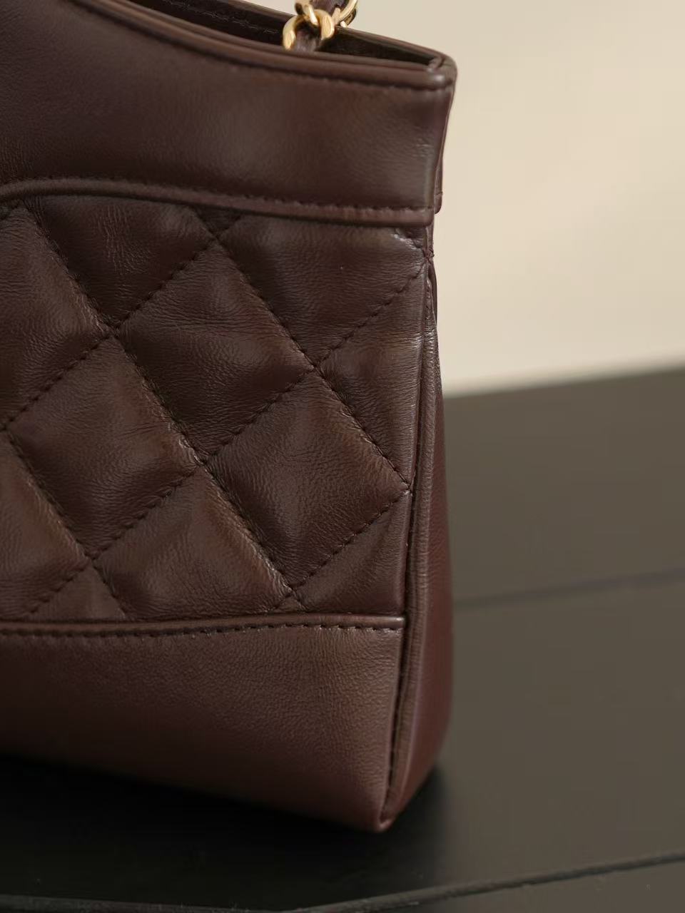 Chanel 2026 Quilted Mini Shoulder Bag 31cm Dark Brown Leather