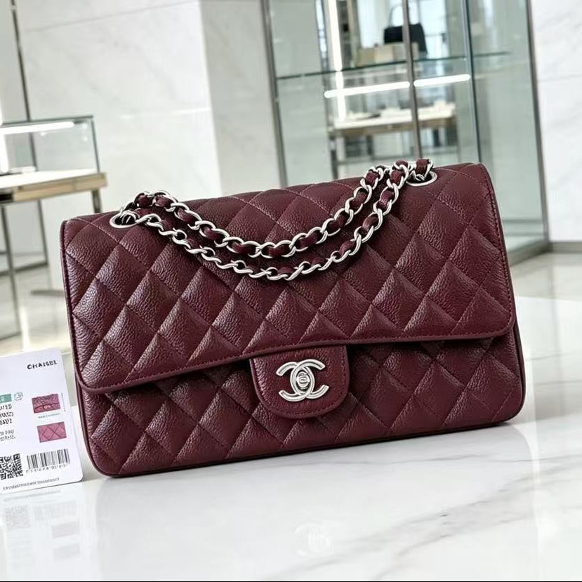 Chanel 2026 Classic Flap Bag Burgundy Textured Calfskin