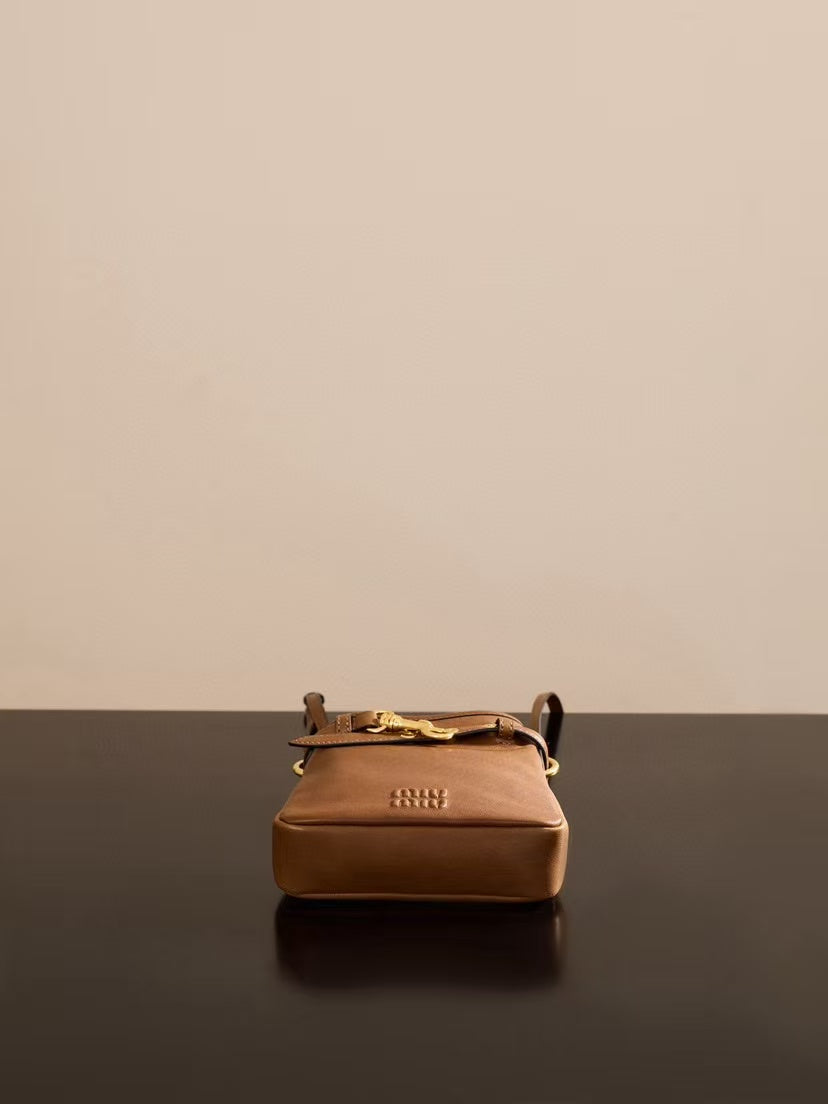 MiuMiu 2026 Pouch Bag 18cm Brown Nappa Leather