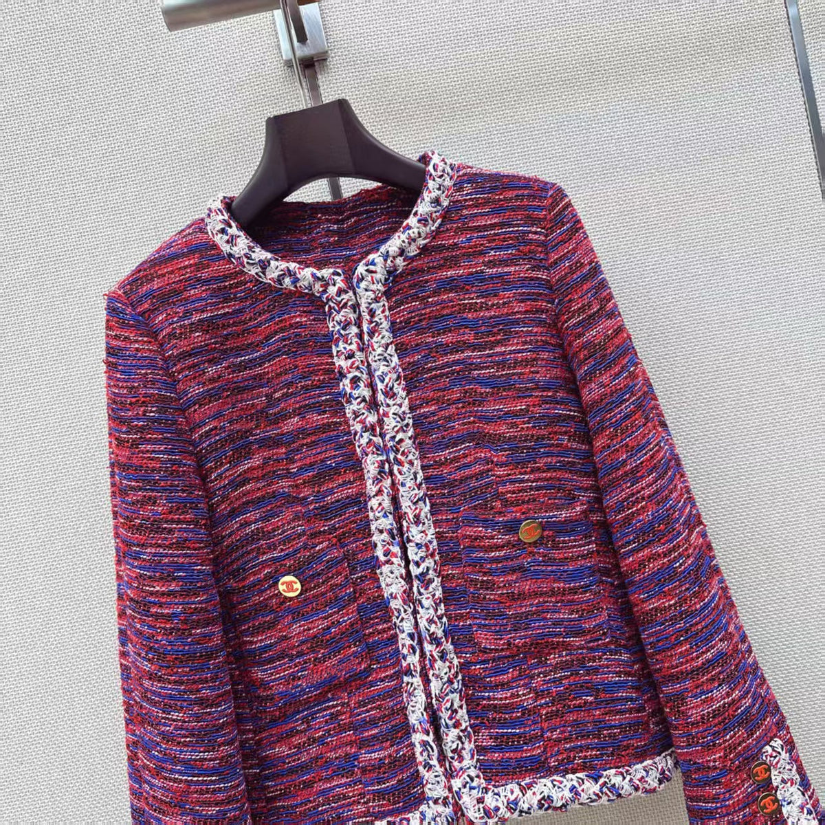 Chanel 2026 Jacket And Skirt Set Red Blue Tweed