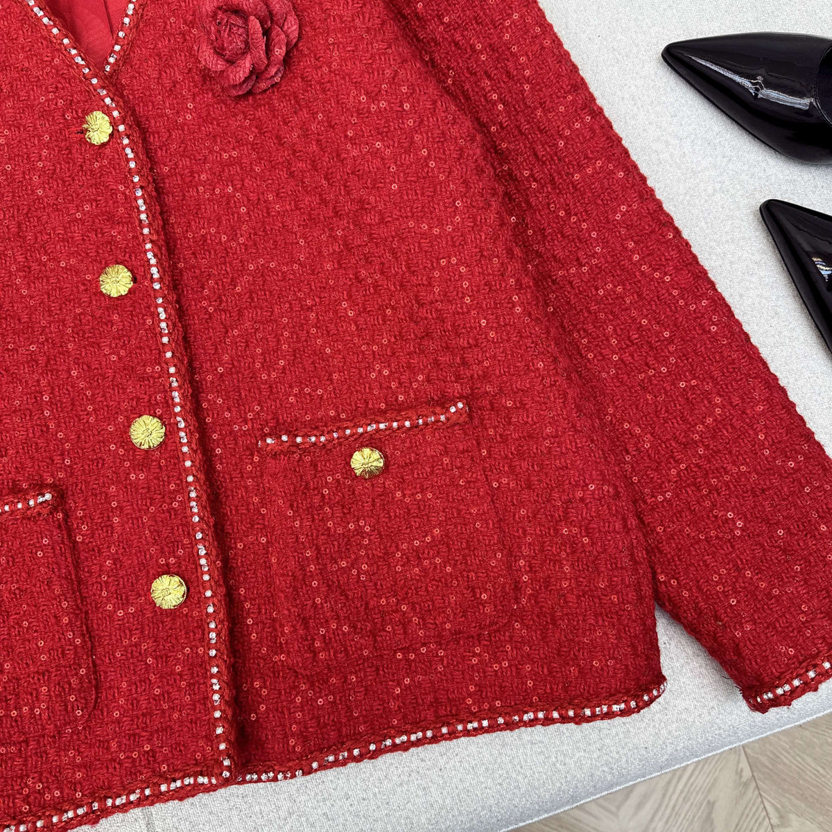 Chanel 2026 Short Jacket And Skirt Set Red Tweed