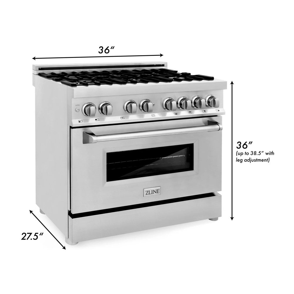 ZLINE 36" Dual Fuel Range with Gas Stove and Electric Oven in Stainless Steel with Color Door Options (RA36)