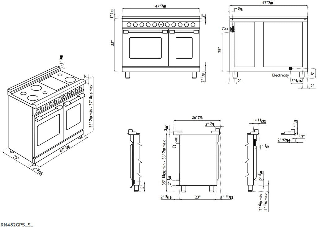 Superiore RN482GPS_S_ NEXT 48” Panorama Stainless Steel Range with 6 Burners, Griddle, and 2 Ovens