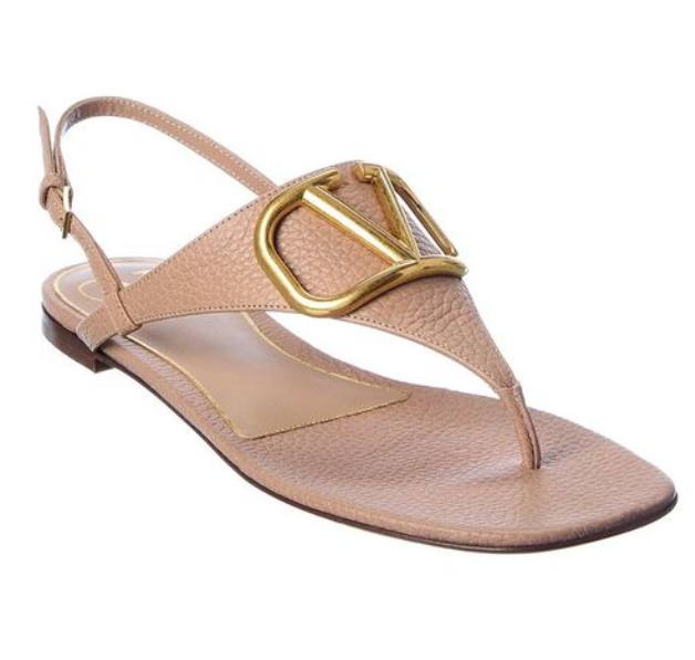 THONG SANDAL IN BEIGE CALFSKIN WITH GOLD LOGO