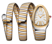 Bulgari Serpenti Tubogas 35mm Steel and Gold Diamond Quartz White Dial Watch