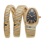 Bulgari Serpenti Tubogas 35mm Steel and Gold Diamond Quartz Black Dial Watch