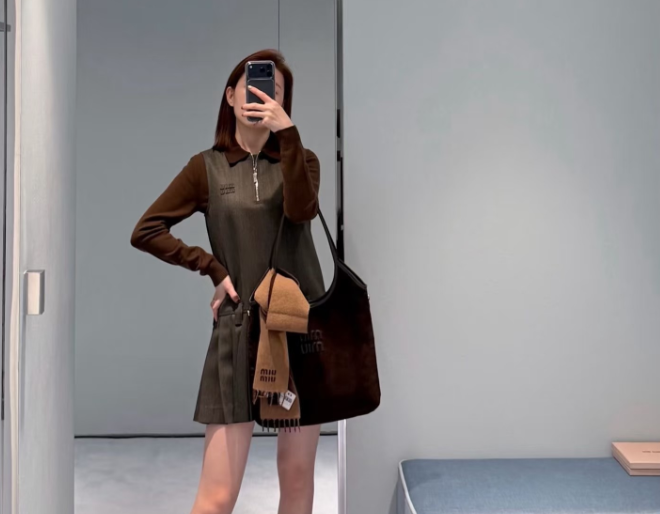 Miumiu 2026 Sleeveless Polo Dress Brown Cotton