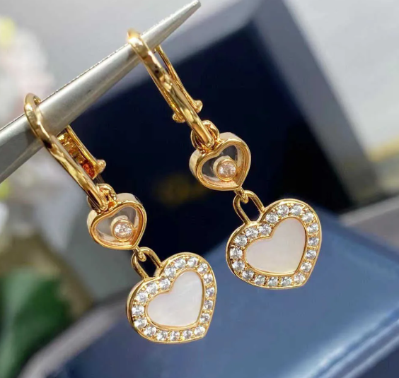 HAPPY HEART DIAMOND PINK GOLD EARRINGS