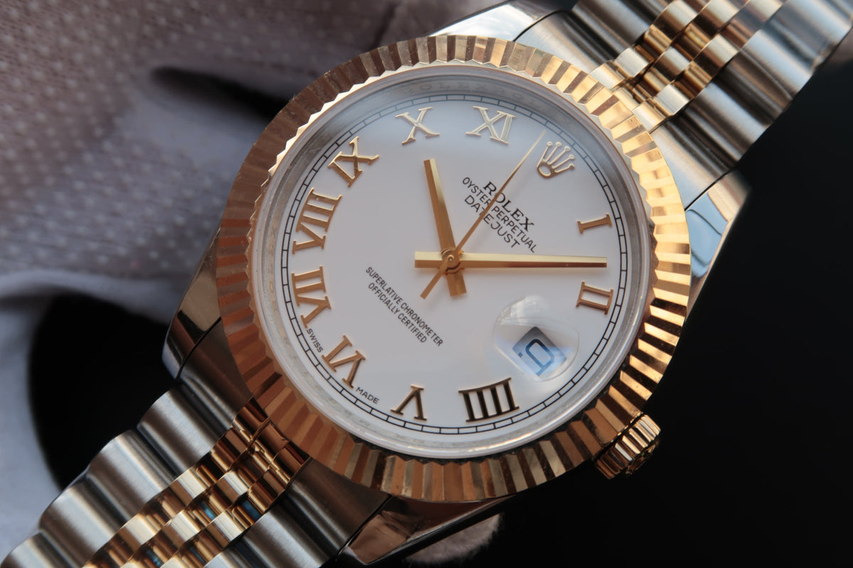 DATEJUST II GOLD STEEL WHITE DIAL ARABIC NUMERALS