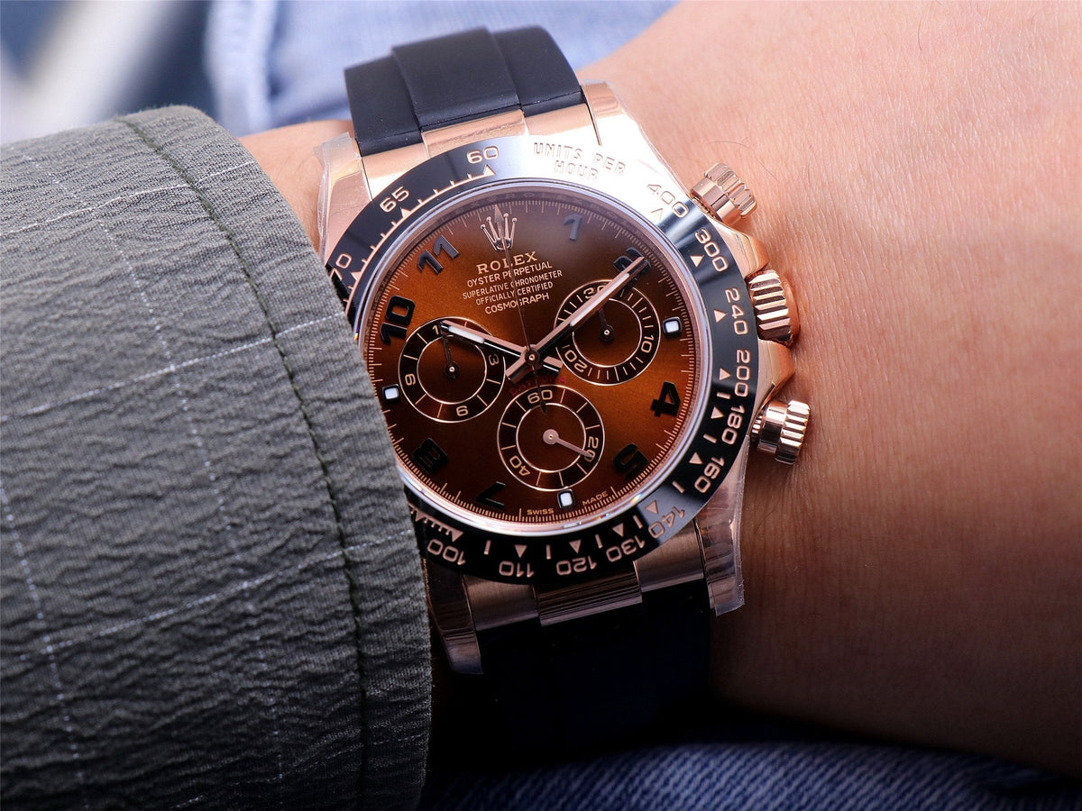 DAYTONA ROSE GOLD CASE 40MM CHOCOLATE DIAL RUBBER STRAP
