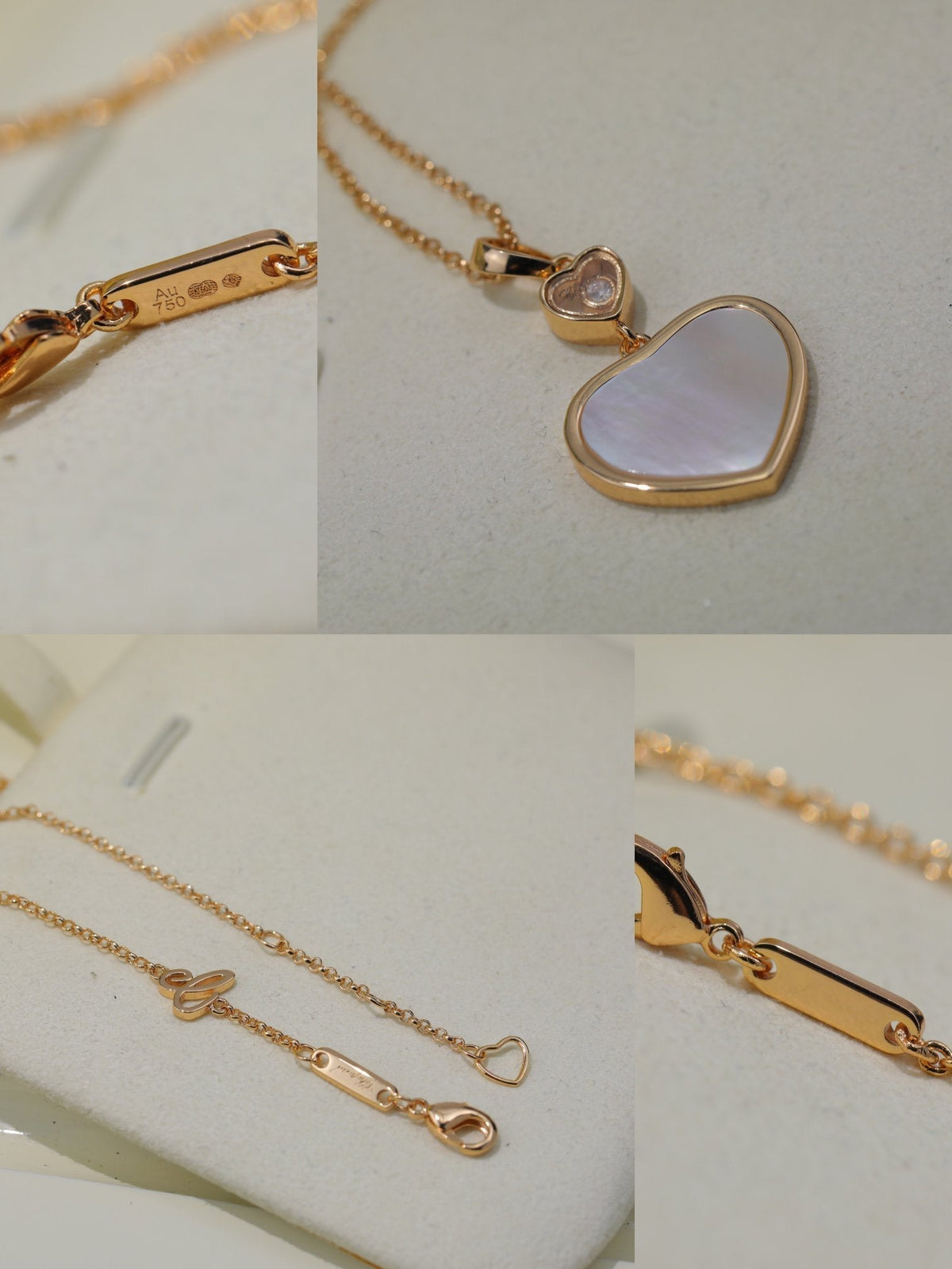 HAPPY HEART WHITE MOP NECKLACE PINK GOLD DIAMOND