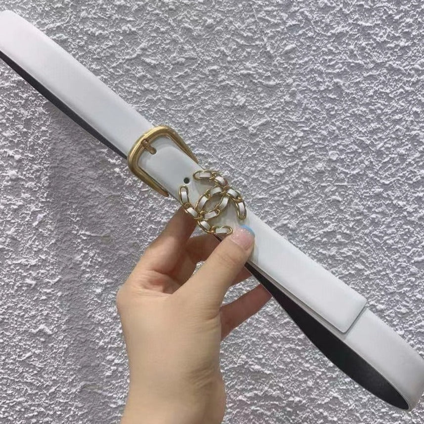 CC BELT 30MM BUCKLE GOLD WHITE LEATHER WHITE