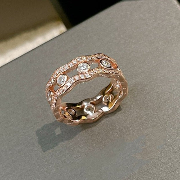 MESSIK PINK GOLD DIAMOND RING DOUBLE ROWS