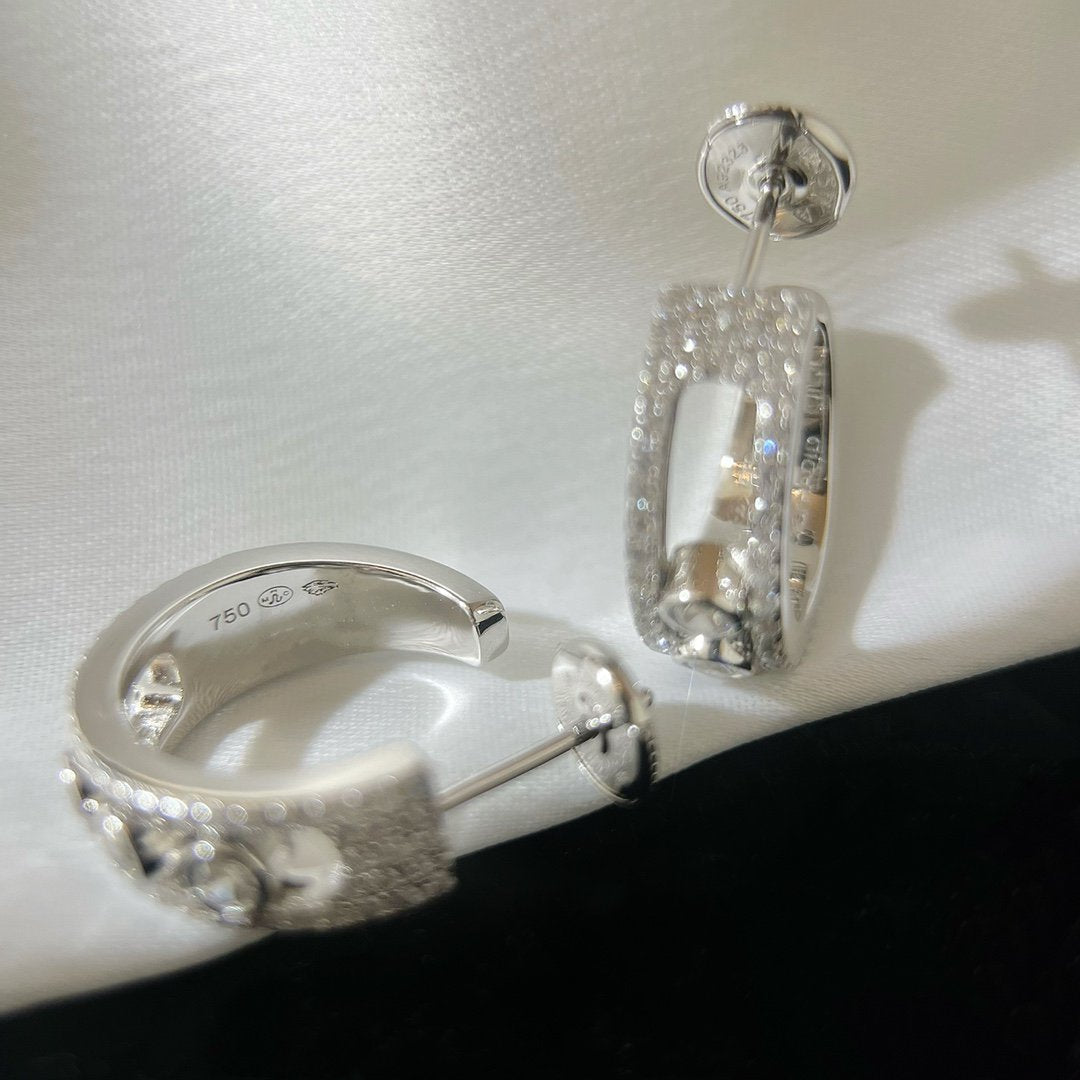 CREOLES MOVE PAVED SILVER DIAMONDS EARRINGS