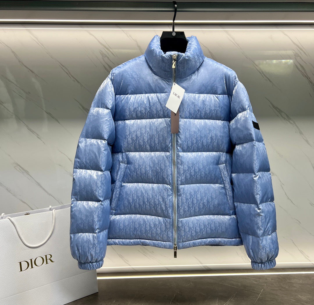Dior Oblique Down Jacket Blue Jacquard Fabric