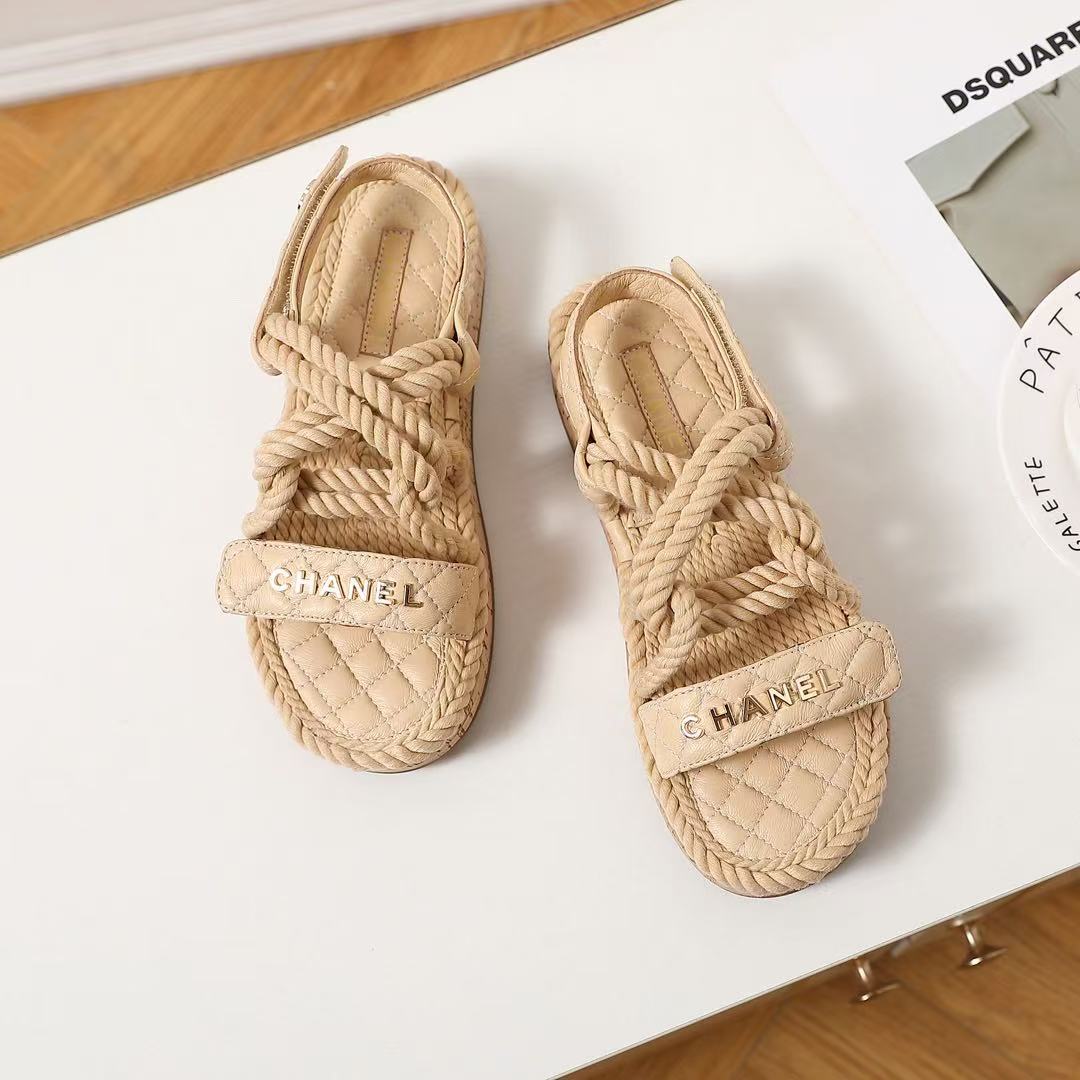 Chanel Slingback Espadrille Sandals Beige Leather and Rope