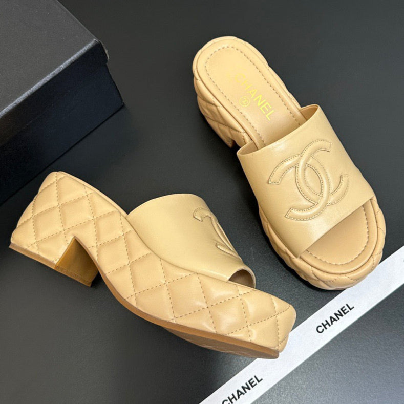 Chanel Chanel Wedge Sandals Beige Lambskin