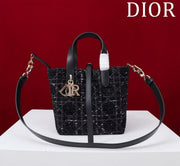 CD Toujours Vertical Tote Bag Black Tweed Fabric