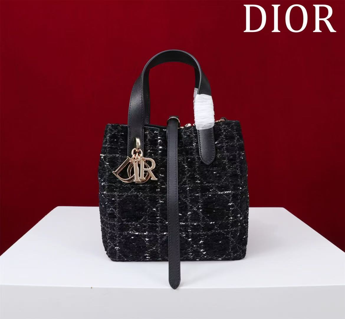 CD Toujours Vertical Tote Bag Black Tweed Fabric