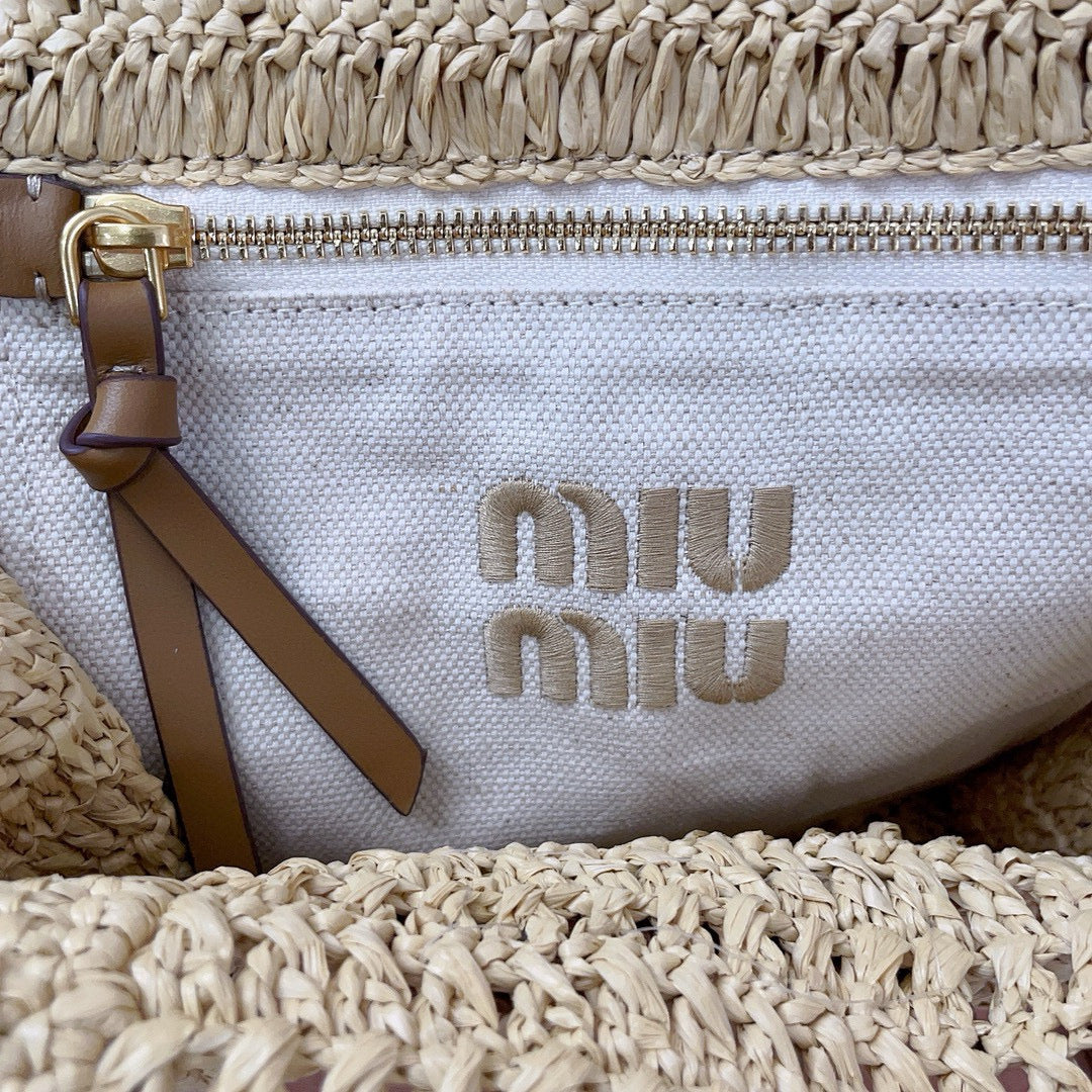 Miu Miu Tote Woven Bag Beige mix Brown Raffia