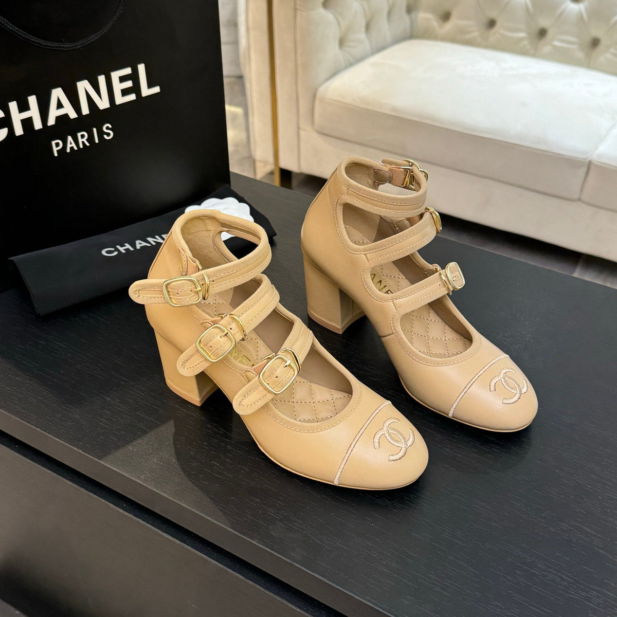 CC 25S Mary Jane 70mm Triple Strap Calfskin