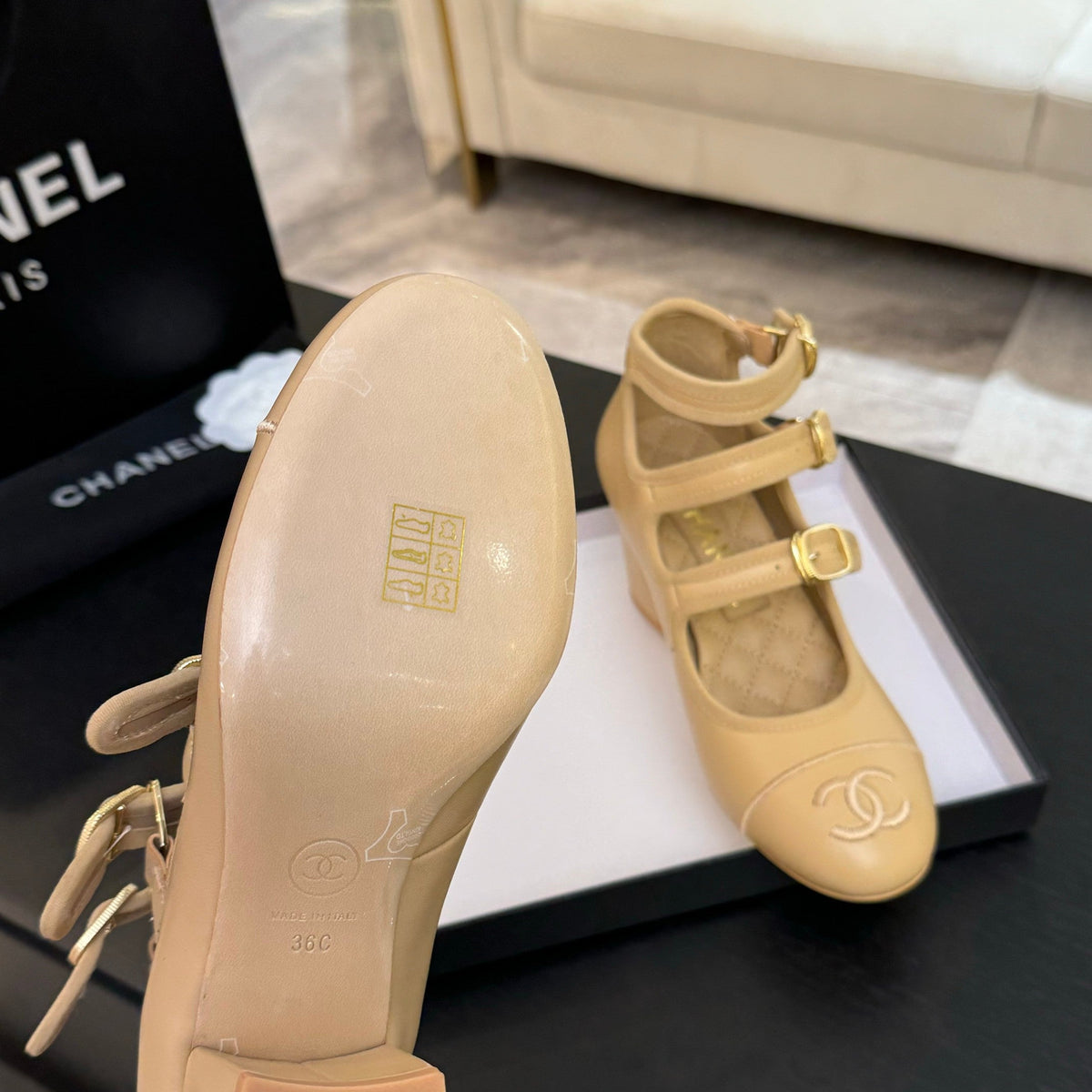 CC 25S Mary Jane 70mm Triple Strap Calfskin