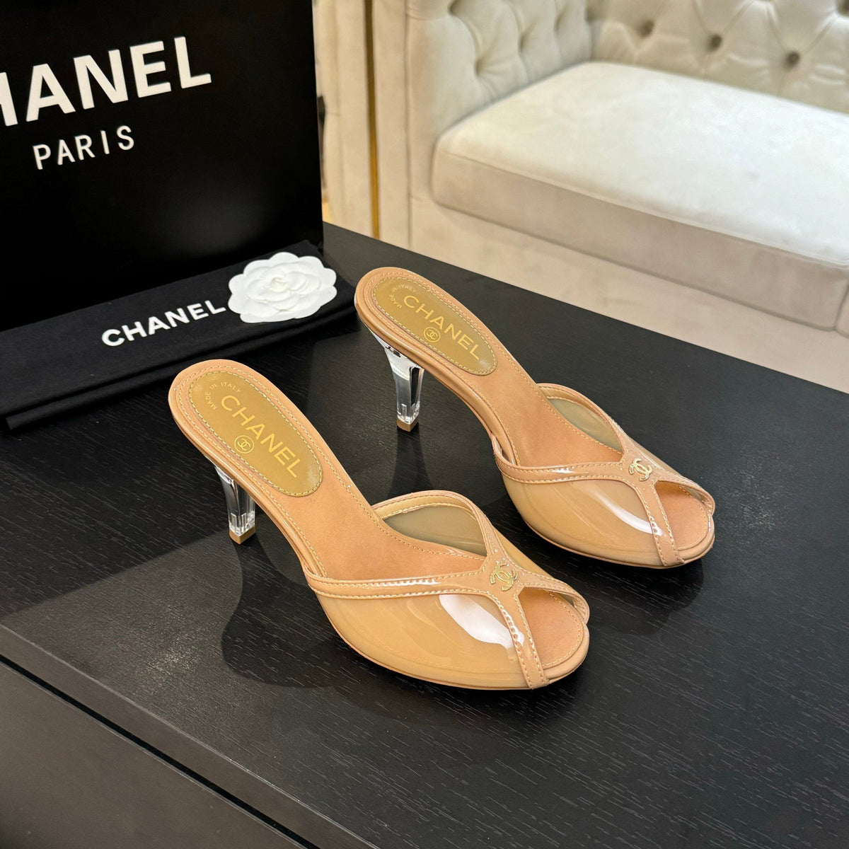 CC 2026 High Heeled Slippers 70 Mesh Suede