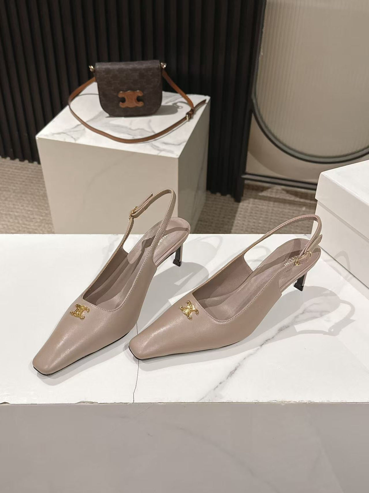 Celine 26 Slingback Pumps Triomphe Logo 65mm Leather 775158
