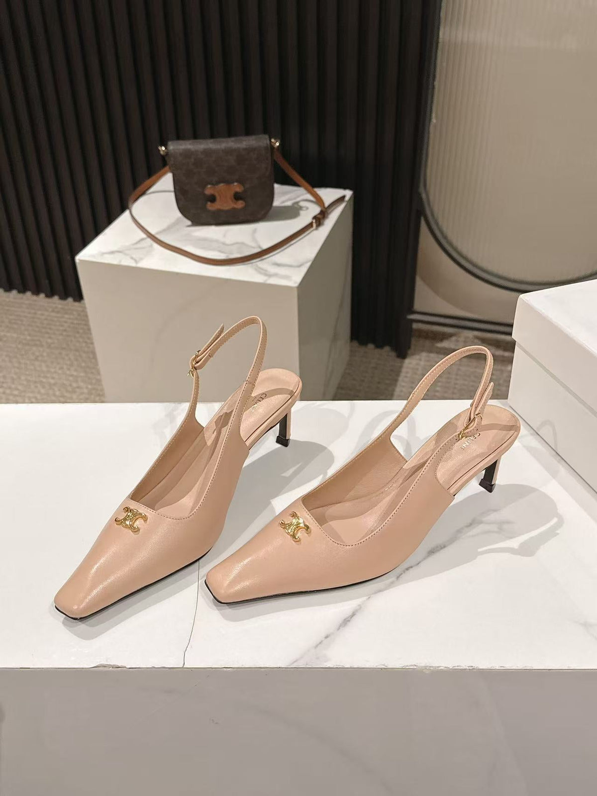 Celine 26 Slingback Pumps Triomphe Logo 65mm Leather 775158