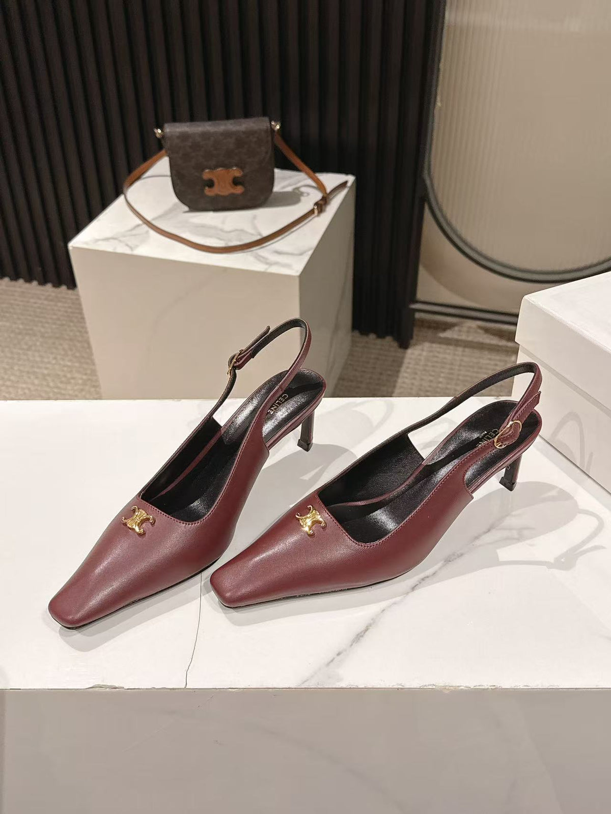 Celine 26 Slingback Pumps Triomphe Logo 65mm Leather 775158