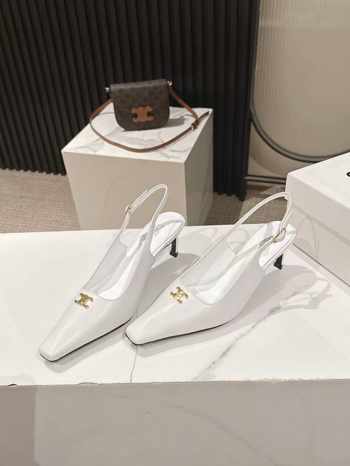 Celine 26 Slingback Pumps Triomphe Logo 65mm Leather 775158