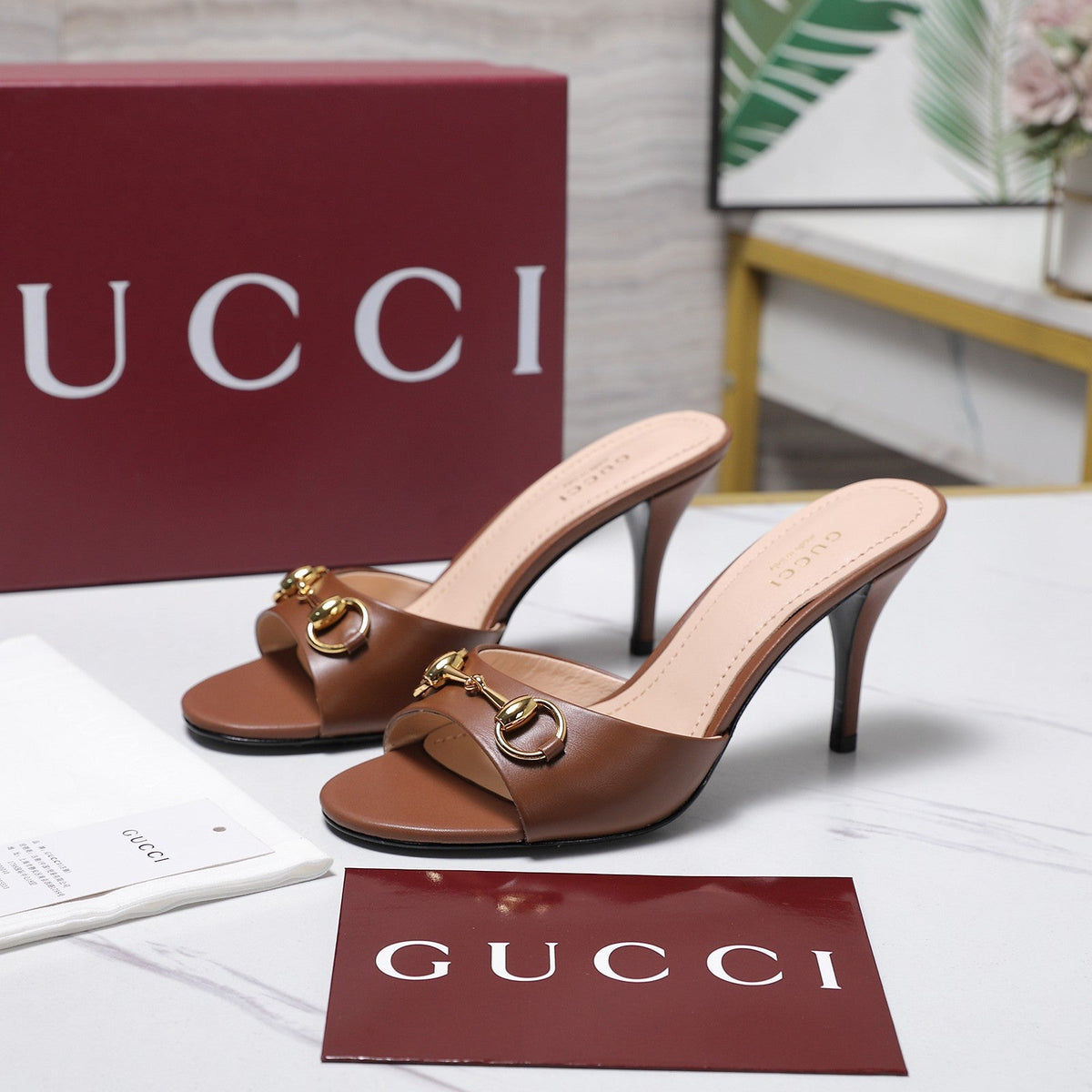 Gucci 2026 High-Heeled Slide Sandals 85mm Black Leather 758705