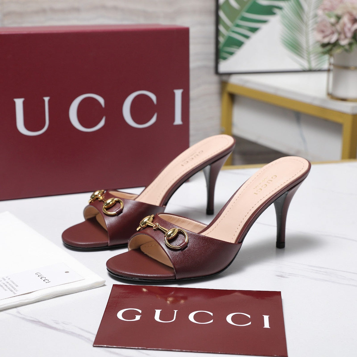 Gucci 2026 High-Heeled Slide Sandals 85mm Black Leather 758705