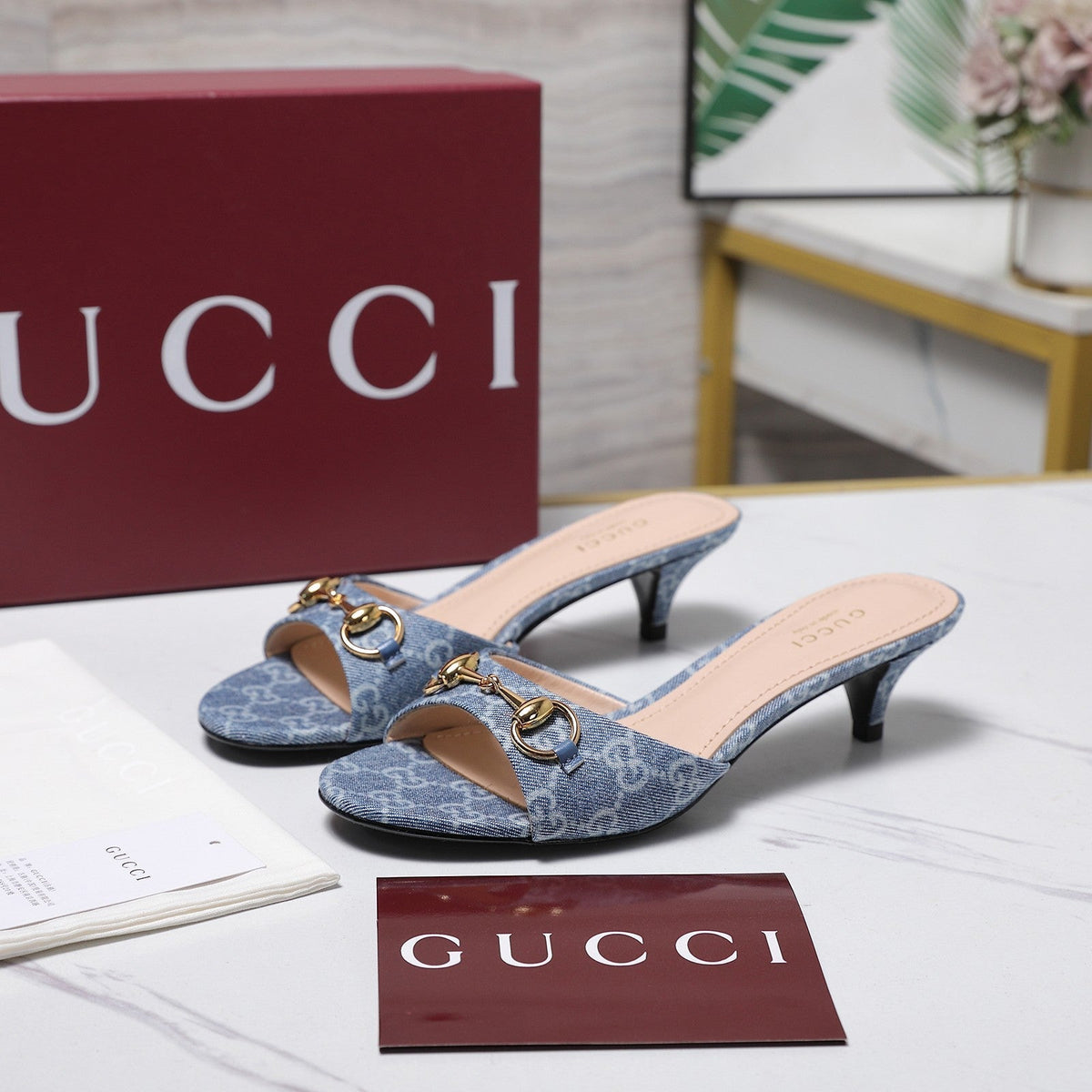 Gucci 2026 Slide Sandals 45mm Canvas Leather 758486