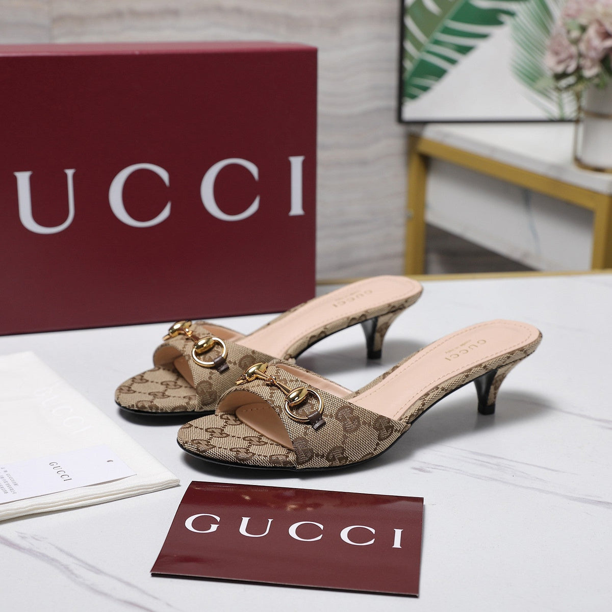 Gucci 2026 Slide Sandals 45mm Canvas Leather 758486