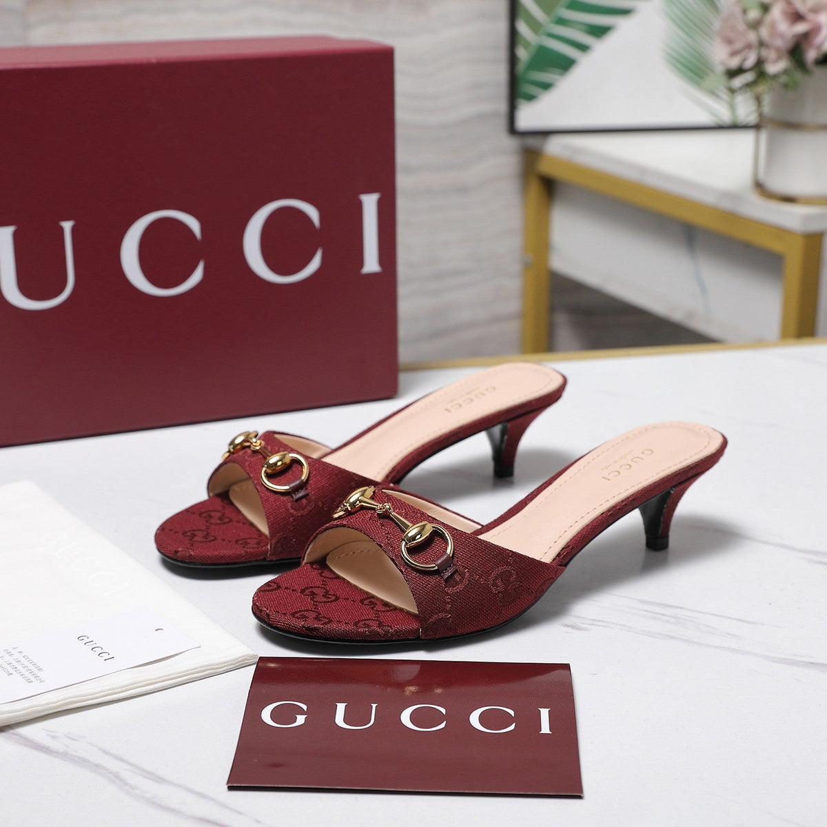 Gucci 2026 Slide Sandals 45mm Canvas Leather 758486