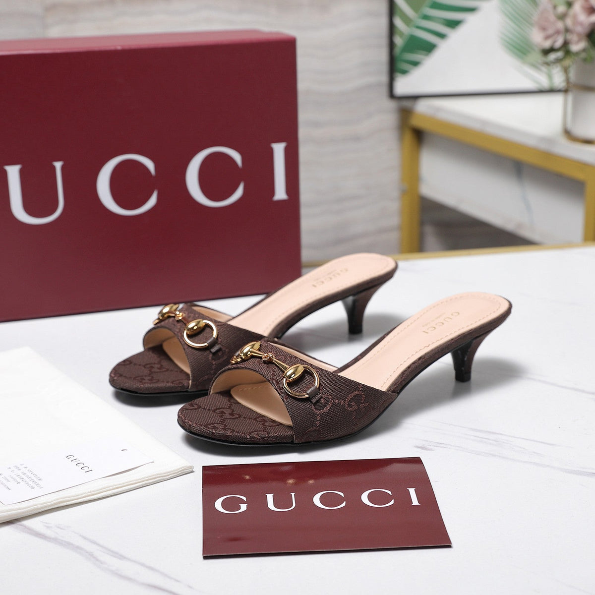 Gucci 2026 Slide Sandals 45mm Canvas Leather 758486