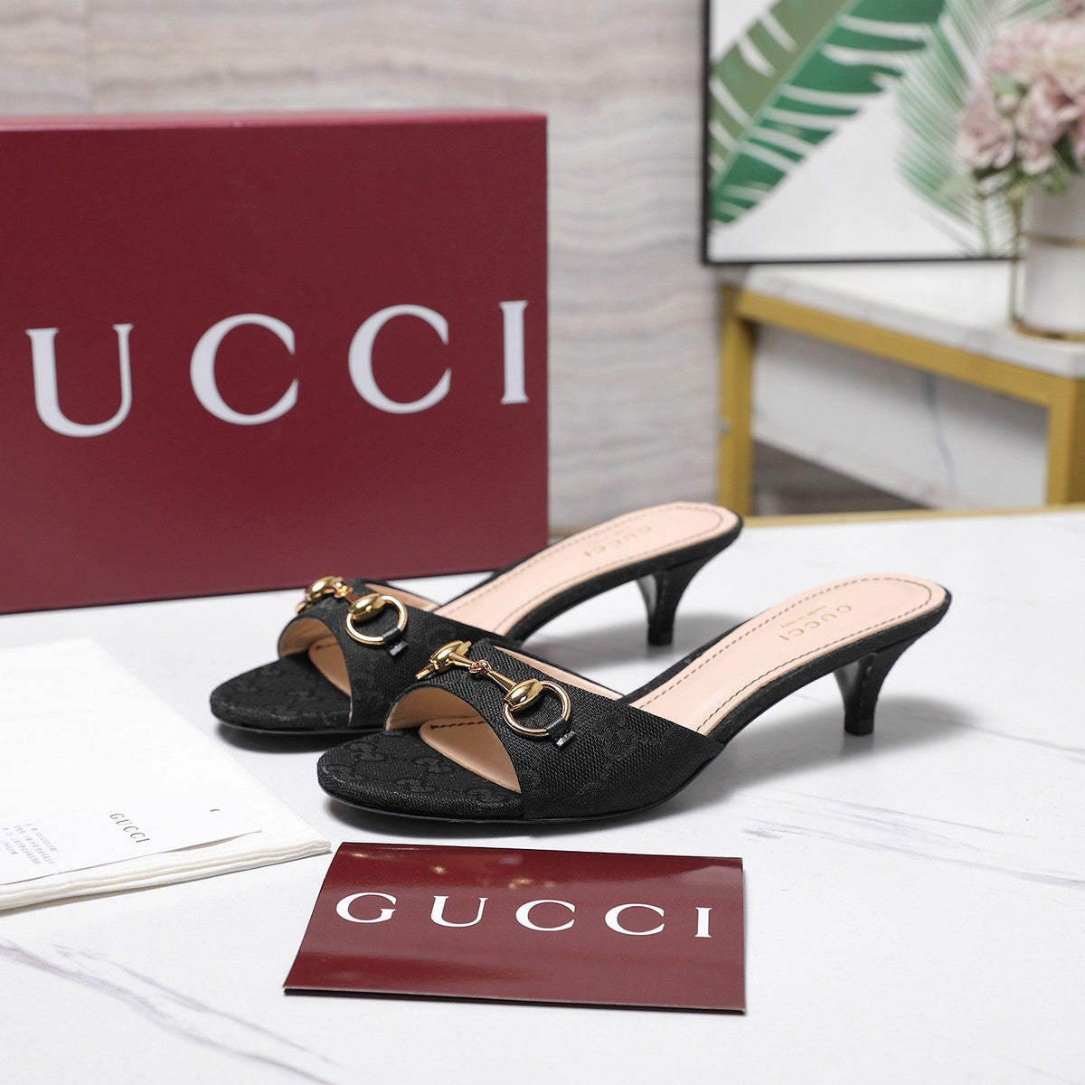 Gucci 2026 Slide Sandals 45mm Canvas Leather 758486