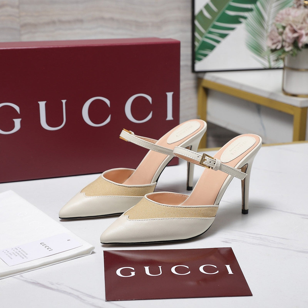 Gucci 2026 Stiletto Slingback Pumps 95mm Canvas Leather 758561