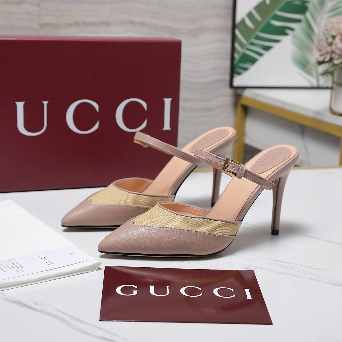 Gucci 2026 Stiletto Slingback Pumps 95mm Canvas Leather 758561