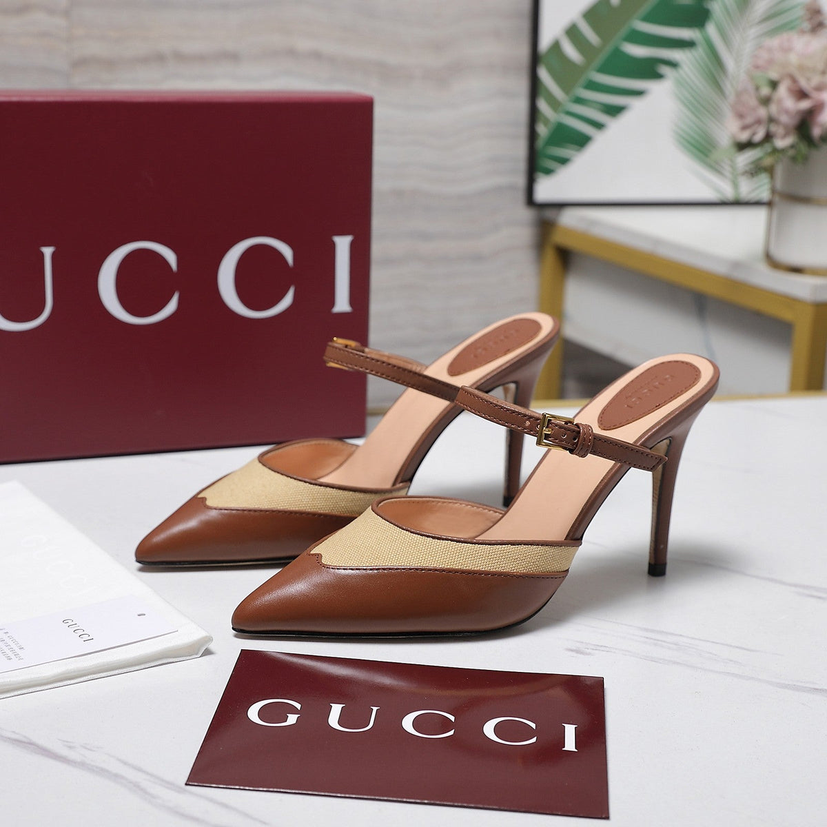 Gucci 2026 Stiletto Slingback Pumps 95mm Canvas Leather 758561