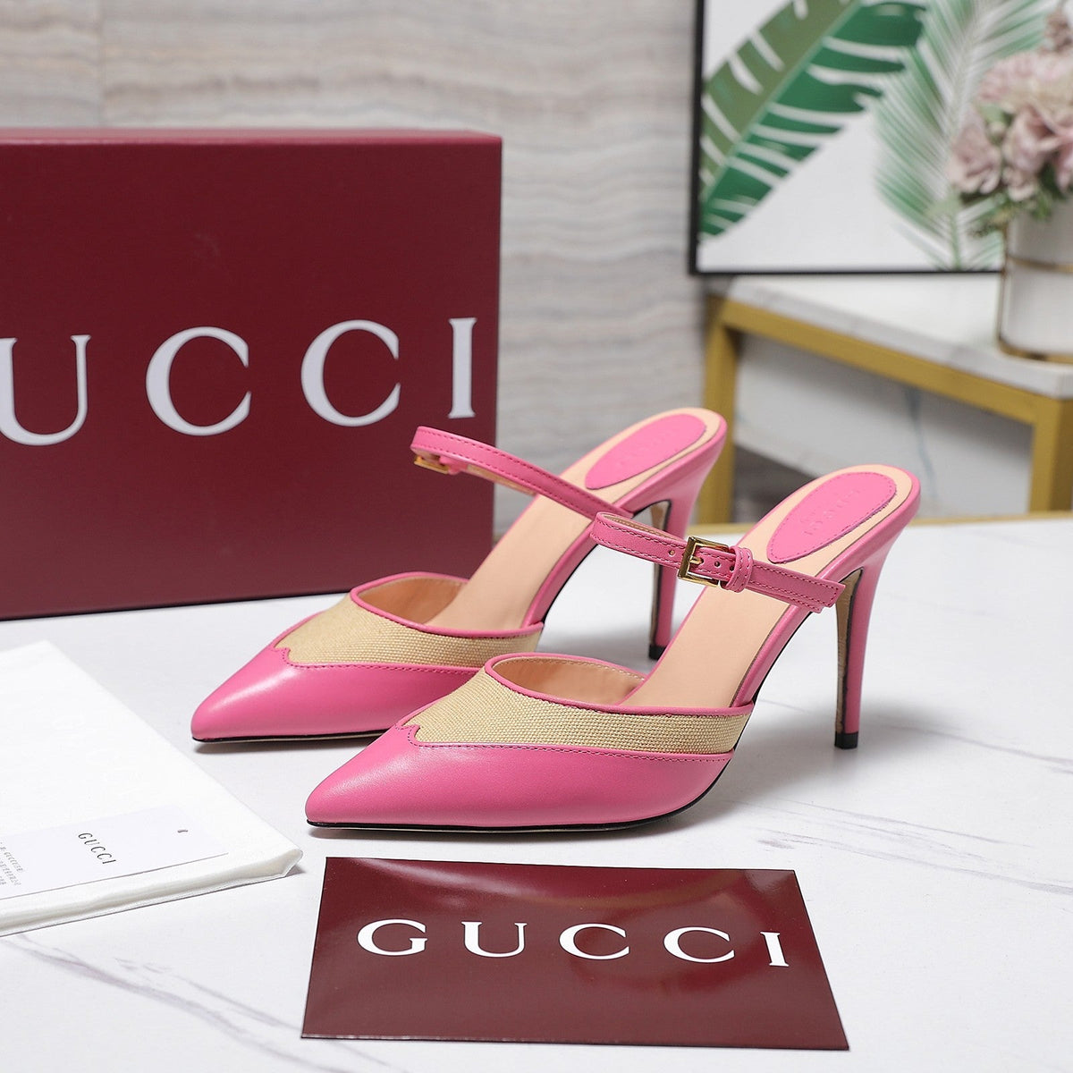 Gucci 2026 Stiletto Slingback Pumps 95mm Canvas Leather 758561
