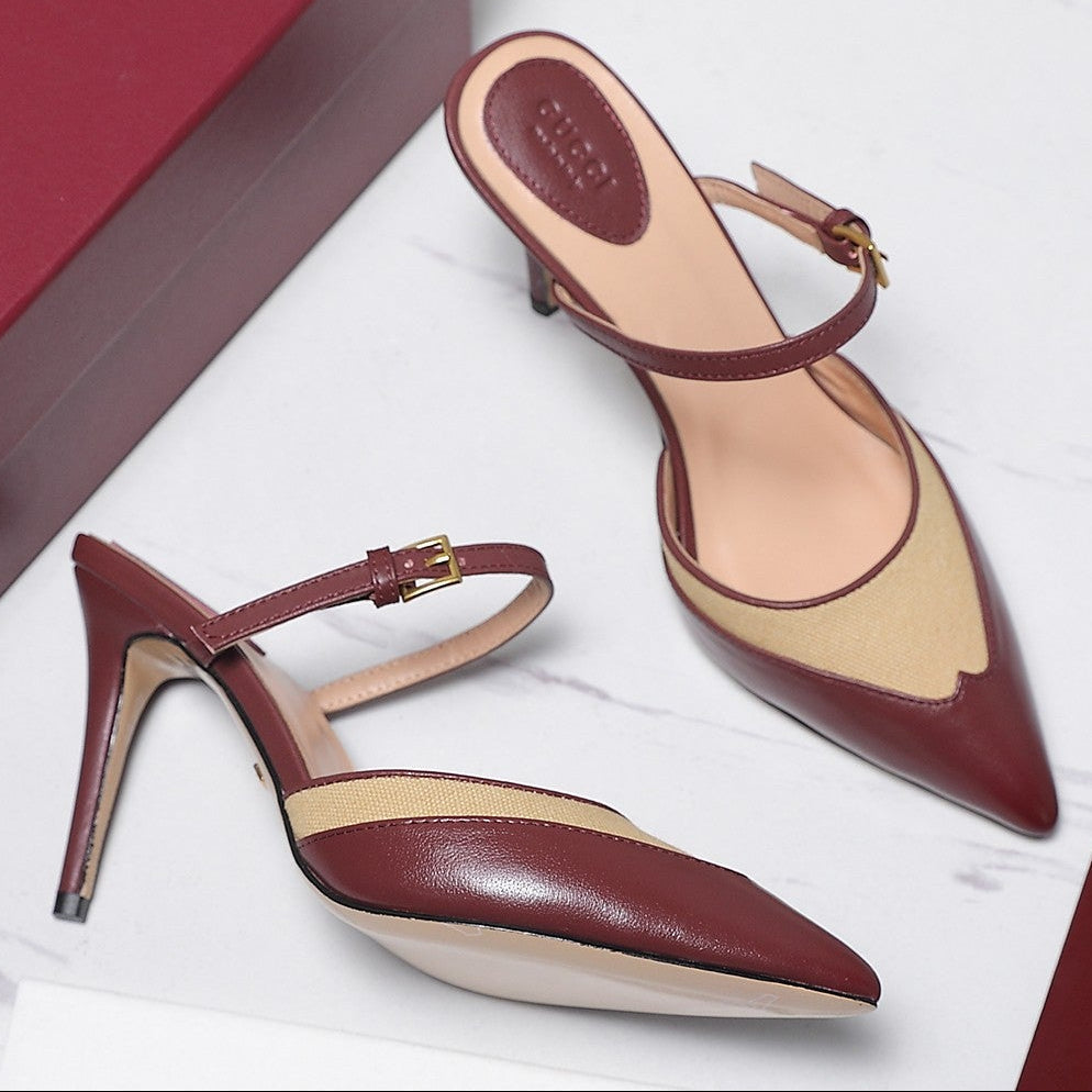 Gucci 2026 Stiletto Slingback Pumps 95mm Canvas Leather 758561