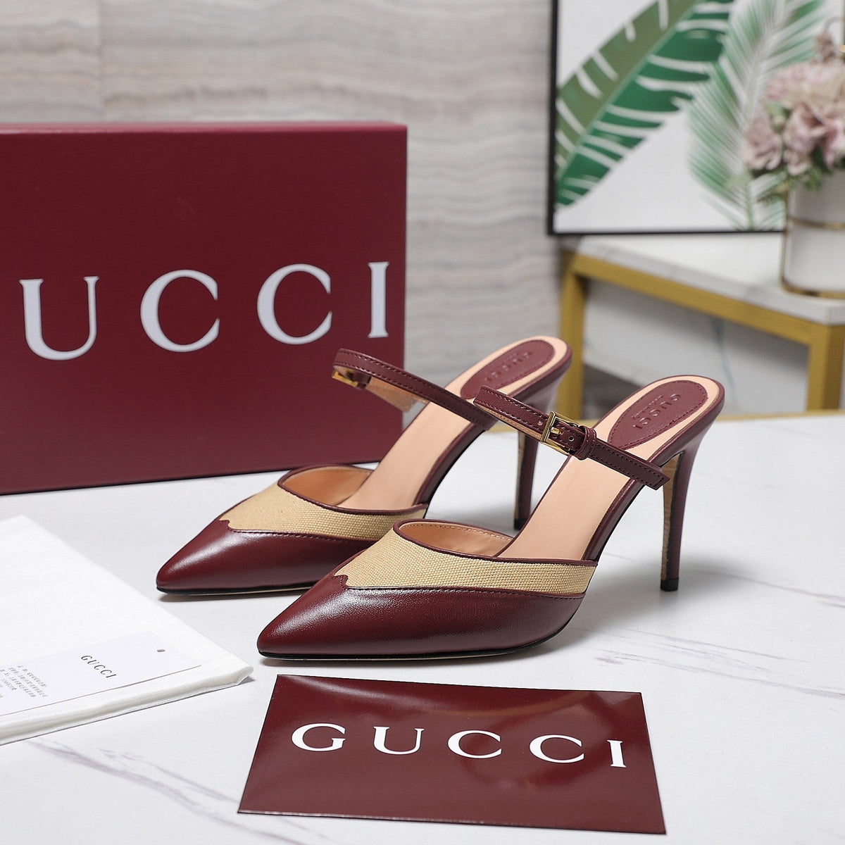 Gucci 2026 Stiletto Slingback Pumps 95mm Canvas Leather 758561