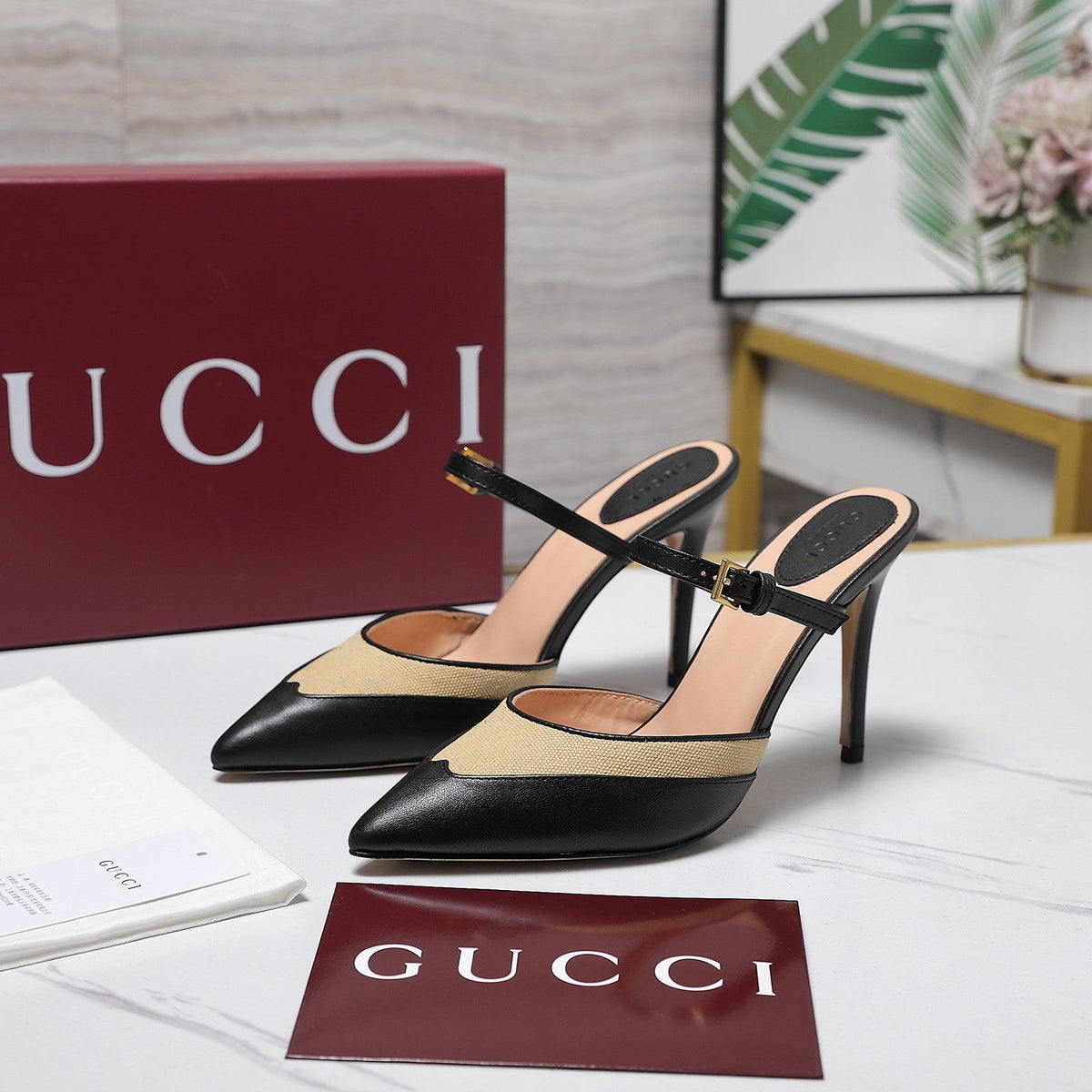 Gucci 2026 Stiletto Slingback Pumps 95mm Canvas Leather 758561