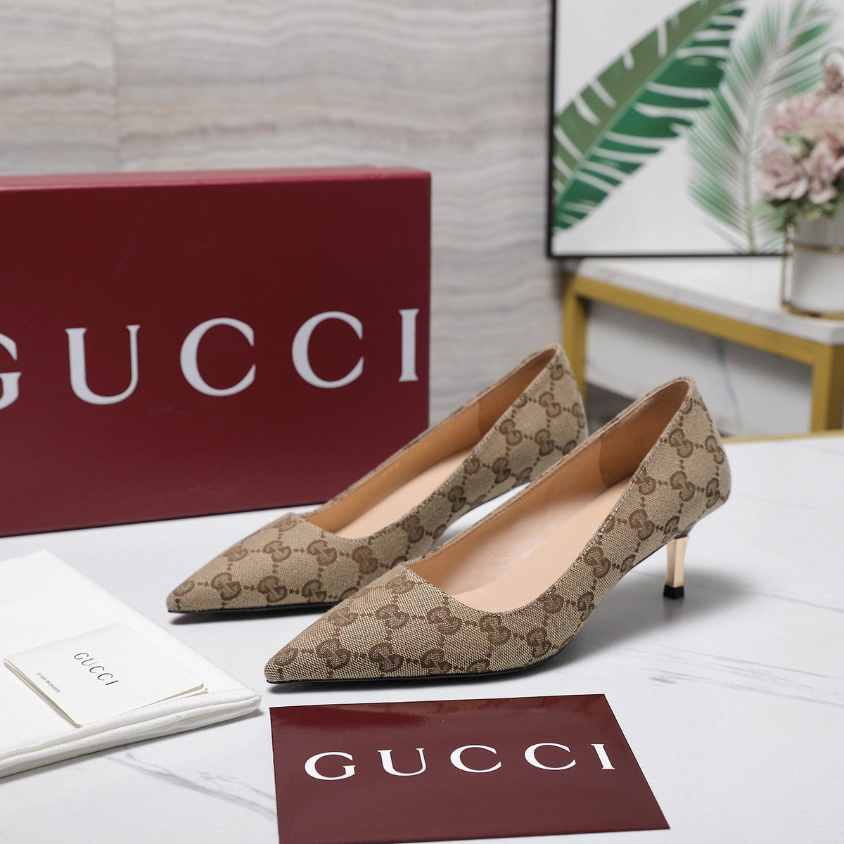 Gucci 2026 GG Bombshell Pumps 55mm Canvas Leather 758606